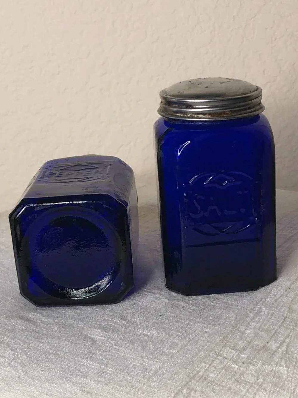 Lovely, Vintage Cobalt Blue Salt & Pepper Shakers- Crownford Glassware